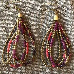 👛 Chico’s Pink, Purple & Gold Bohemian 3.25” inch Teardrop Earrings